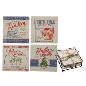 Primitives By Kathy Christmas Feedsack Stone Coasters New